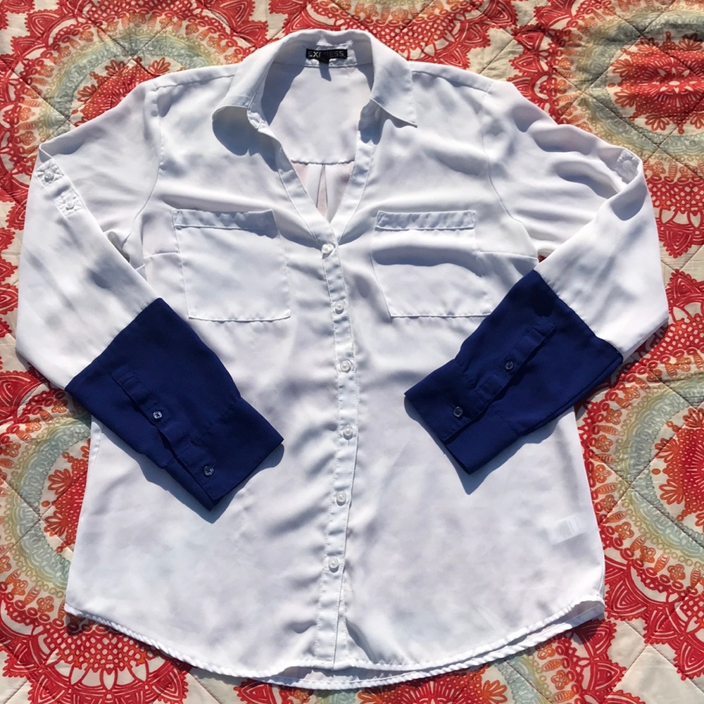 Express color block long sleeve chiffon blouse